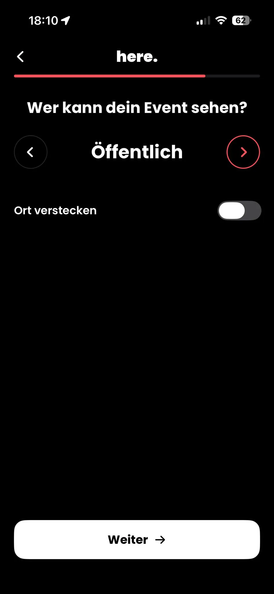 App-Screenshot: Sichtbarkeits-Toggle für Events